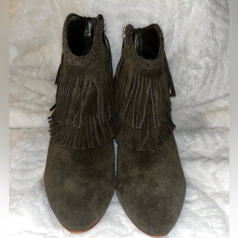 Vince Camuto Olive Fringe Suede Booties